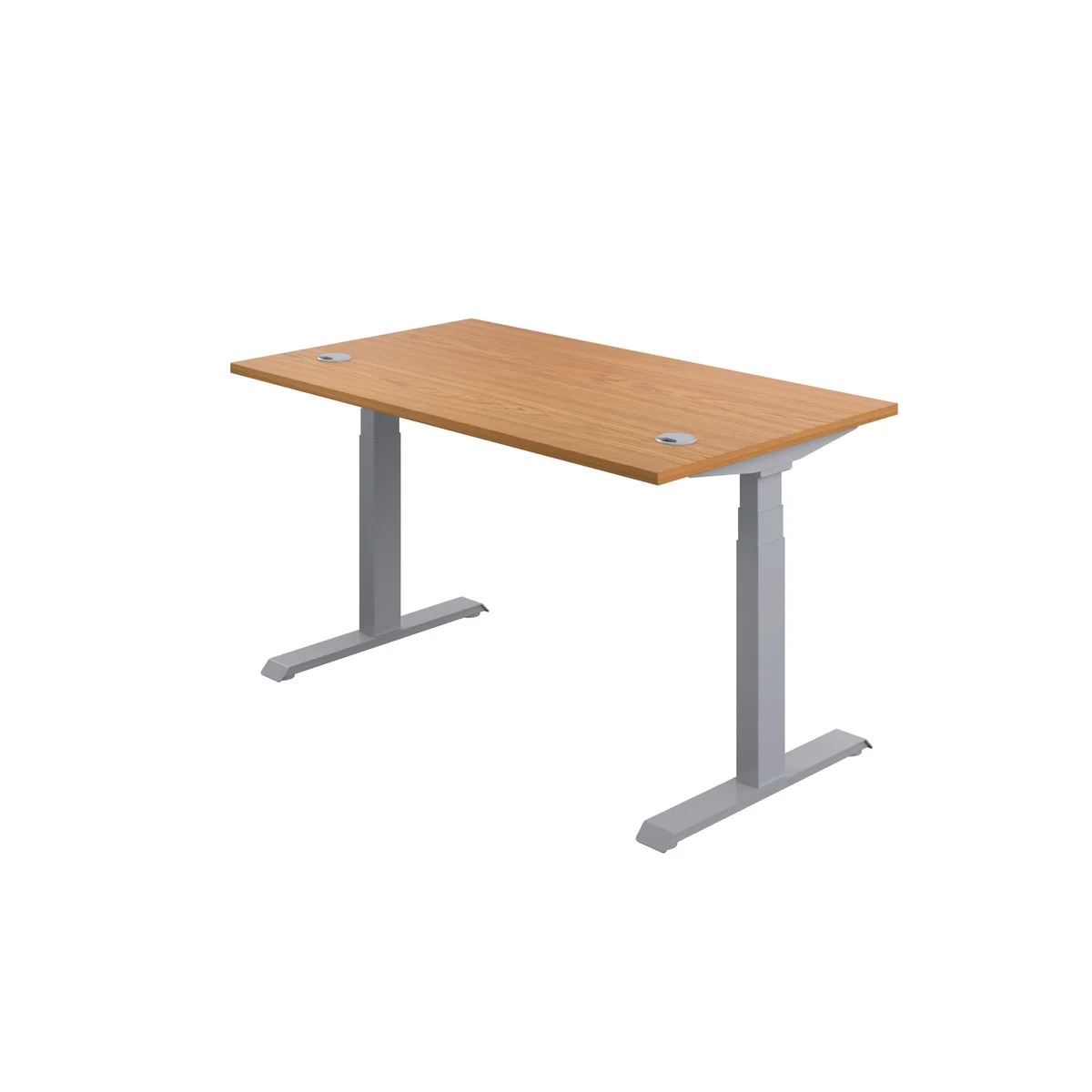 Jemini Sit/Stand Height Adjustable Desk with Cable Ports 1200x800x630-1290mm Nova Oak/Slv KF809722 - Image 3