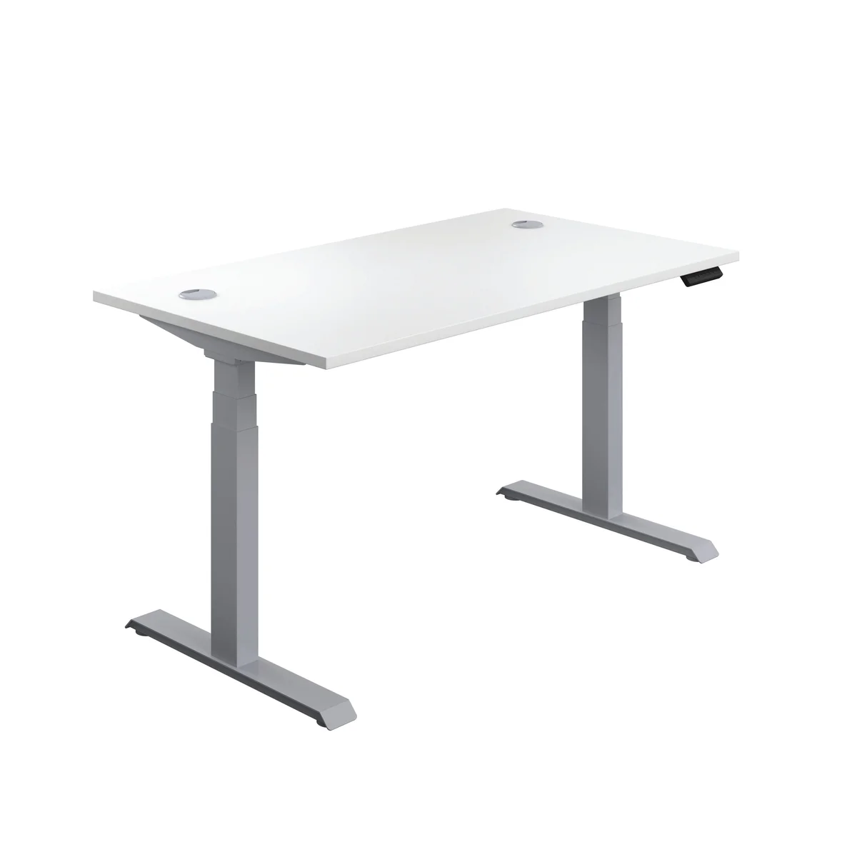 Jemini Sit/Stand Height Adjustable Desk with Cable Ports 1200x800x630-1290mm White/Silver KF809739 - Image 1