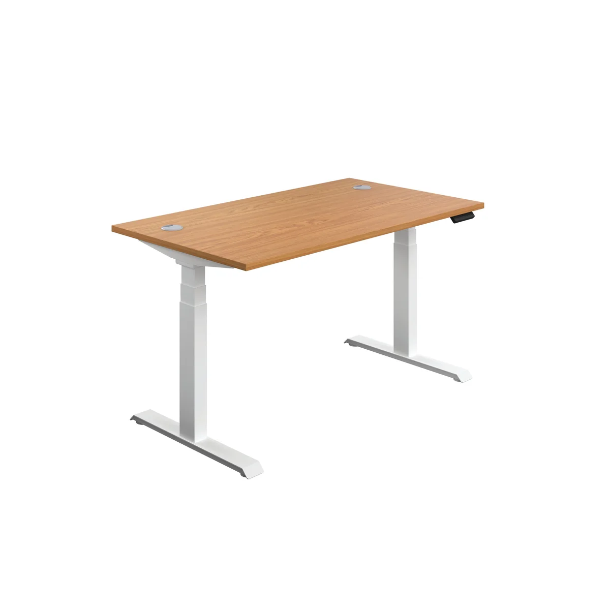 Jemini Sit/Stand Height Adjustable Desk with Cable Ports 1200x800x630-1290mm Nova Oak/White KF809784 - Image 1