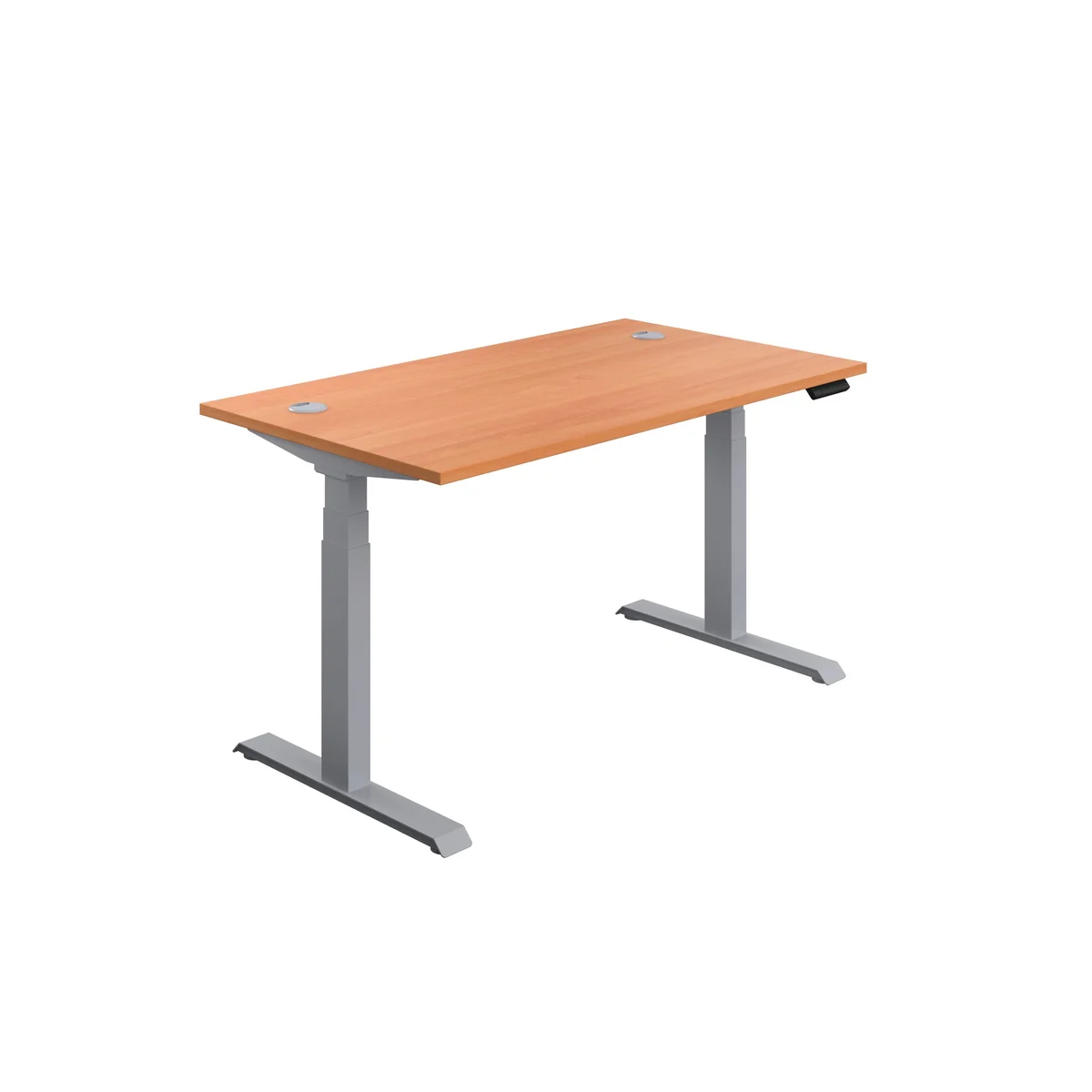 Jemini Sit/Stand Height Adjustable Desk with Cable Ports 1400x800x630-1290mm Beech/Silver KF809807 - Image 1