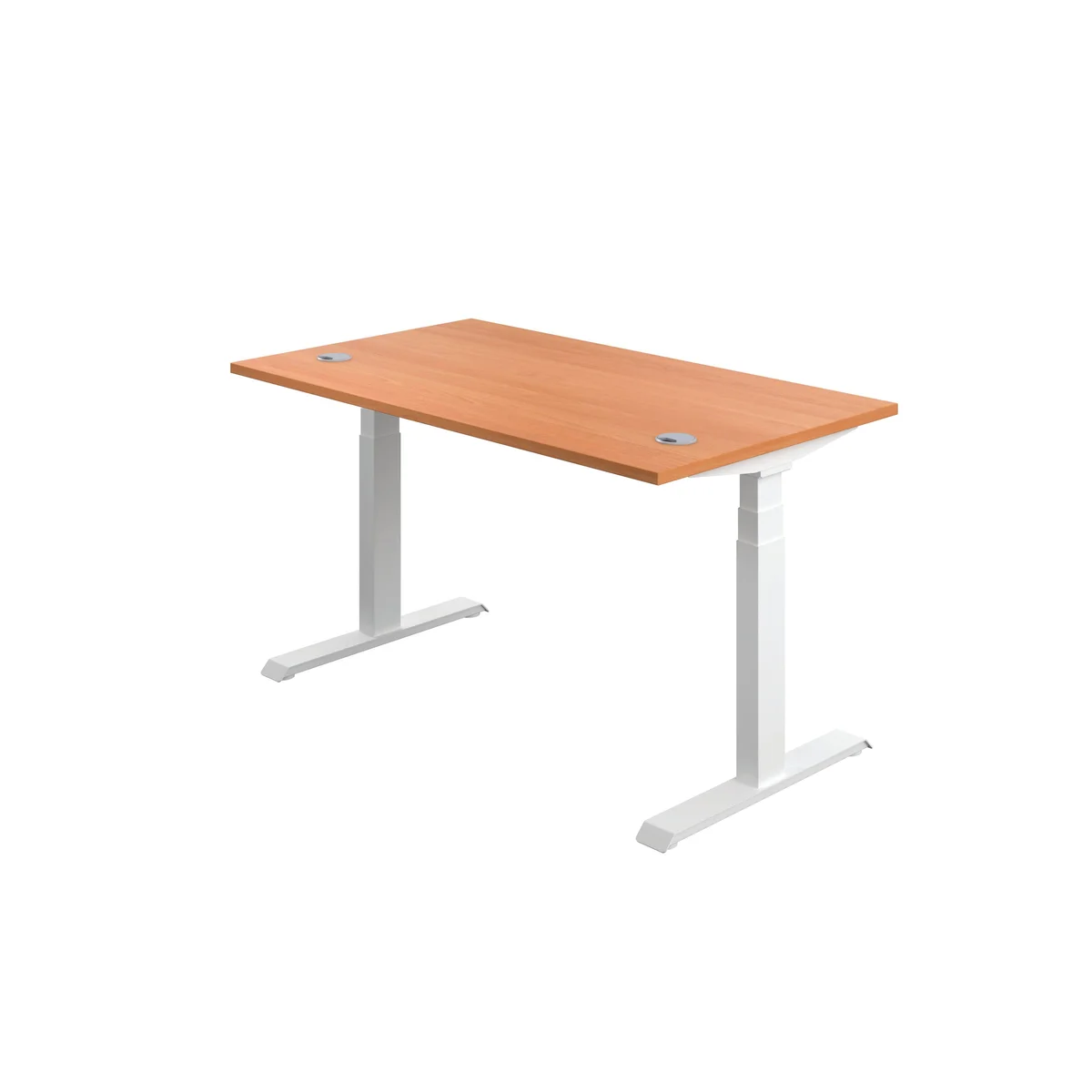 Jemini Sit/Stand Height Adjustable Desk with Cable Ports 1400x800x630-1290mm Beech/White KF809869 - Image 3