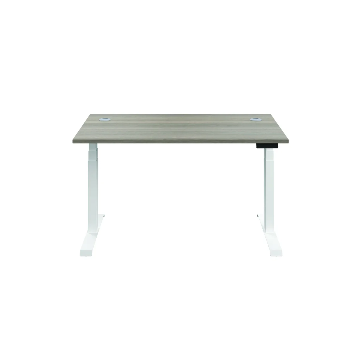 Jemini Sit/Stand Height Adjustable Desk with Cable Ports 1400x800x630-1290mm Grey Oak/White KF809883 - Image 4
