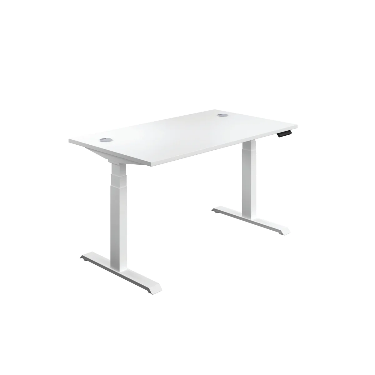 Jemini Sit/Stand Height Adjustable Desk with Cable Ports 1400x800x630-1290mm White/White KF809913 - Image 1