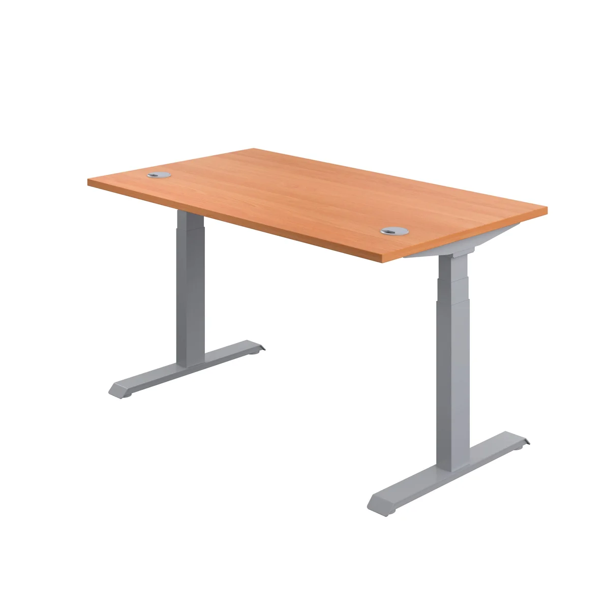 Jemini Sit/Stand Height Adjustable Desk with Cable Ports 1600x800x630-1290mm Beech/Silver KF809920 - Image 3