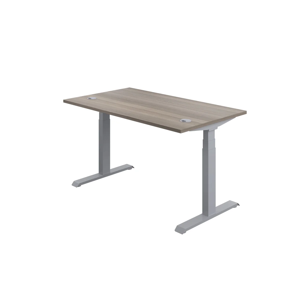 Jemini Sit/Stand Height Adjustable Desk with Cable Ports 1600x800x630-1290mm Grey Oak/Slv KF809944 - Image 3