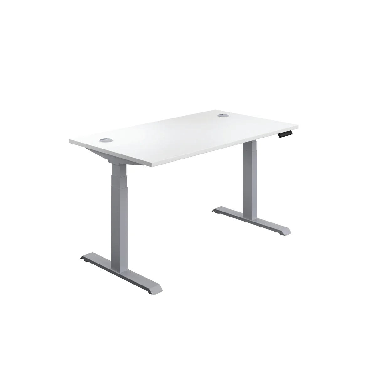 Jemini Sit/Stand Height Adjustable Desk with Cable Ports 1600x800x630-1290mm White/Silver KF809975 - Image 1