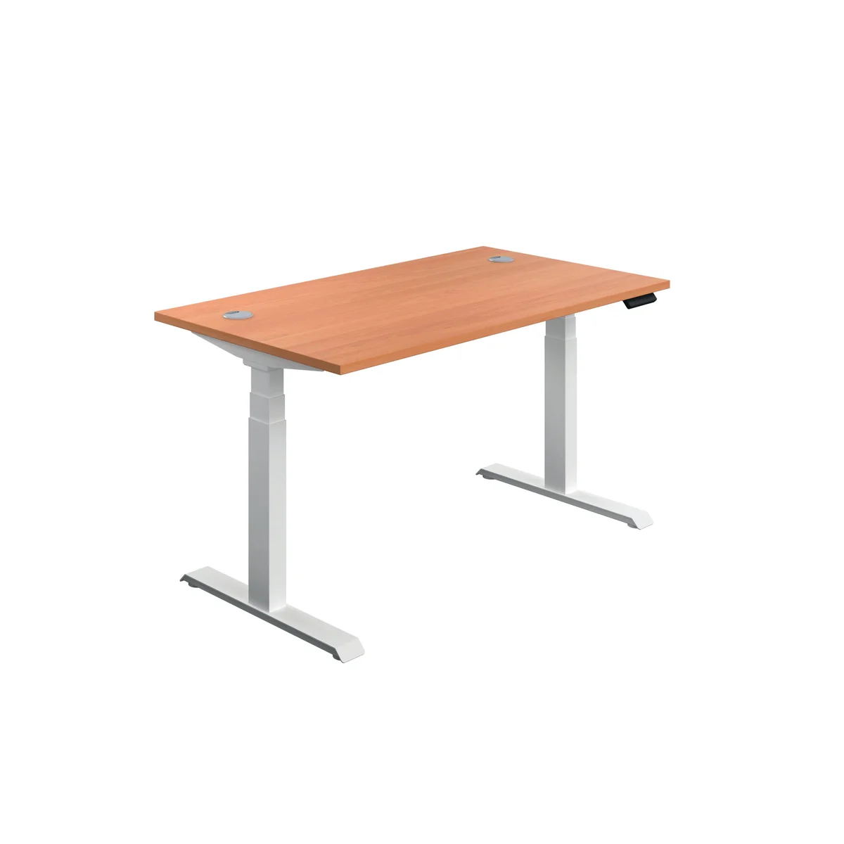 Jemini Sit/Stand Height Adjustable Desk with Cable Ports 1600x800x630-1290mm Beech/White KF809982 - Image 1