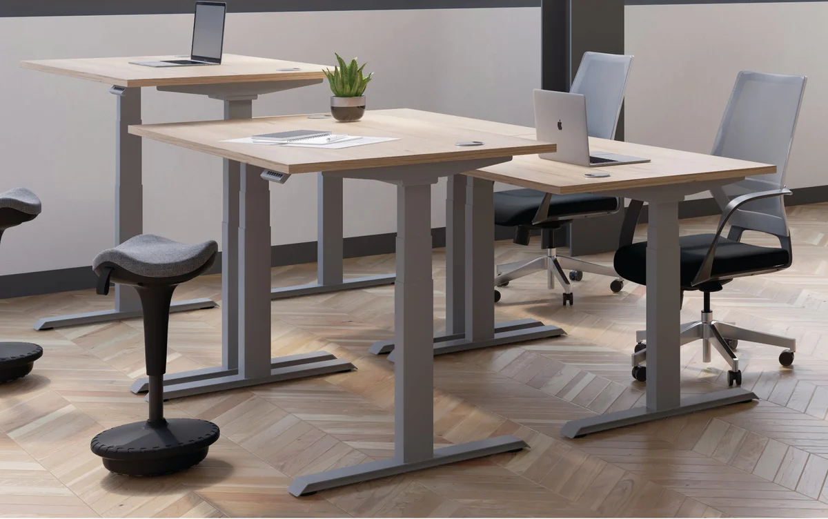Jemini Sit/Stand Height Adjustable Desk with Cable Ports 1600x800x630-1290mm Beech/White KF809982 - Image 2