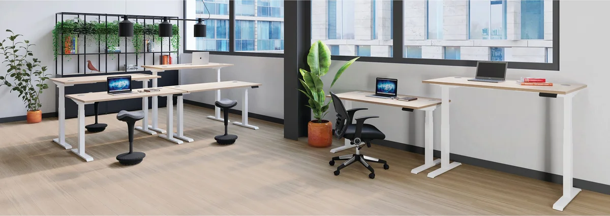 Jemini Sit/Stand Height Adjustable Desk with Cable Ports 1600x800x630-1290mm Beech/White KF809982 - Image 3