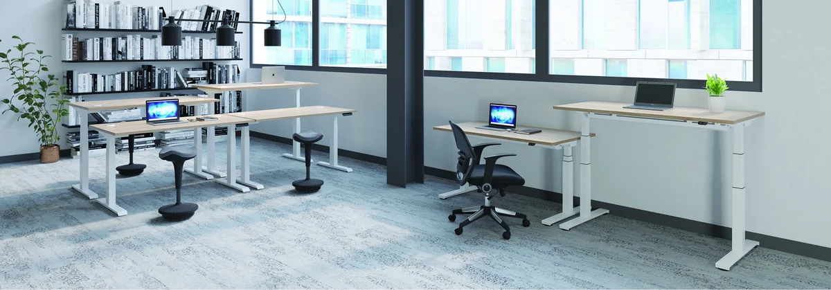 Jemini Sit/Stand Height Adjustable Desk with Cable Ports 1600x800x630-1290mm Beech/White KF809982 - Image 4