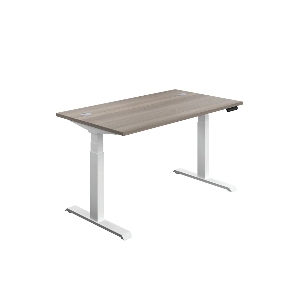 Jemini Sit/Stand Height Adjustable Desk with Cable Ports 1600x800x630-1290mm Grey Oak/White KF810001 - Image 1