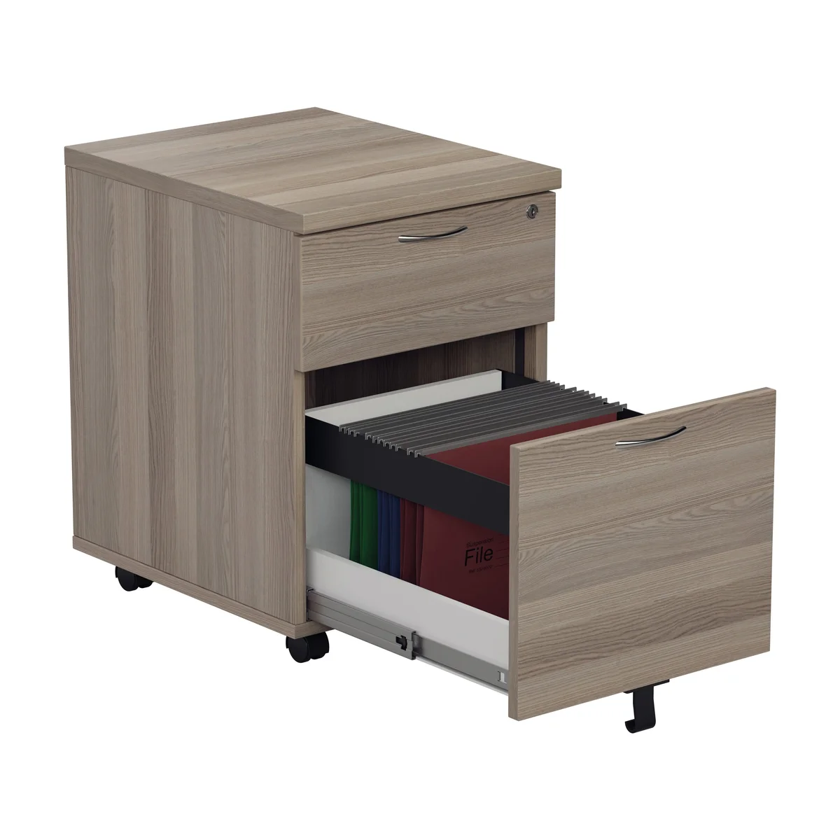 Jemini 2 Drawer Mobile Pedestal 404x500x595mm Grey Oak KF81079 - Image 3