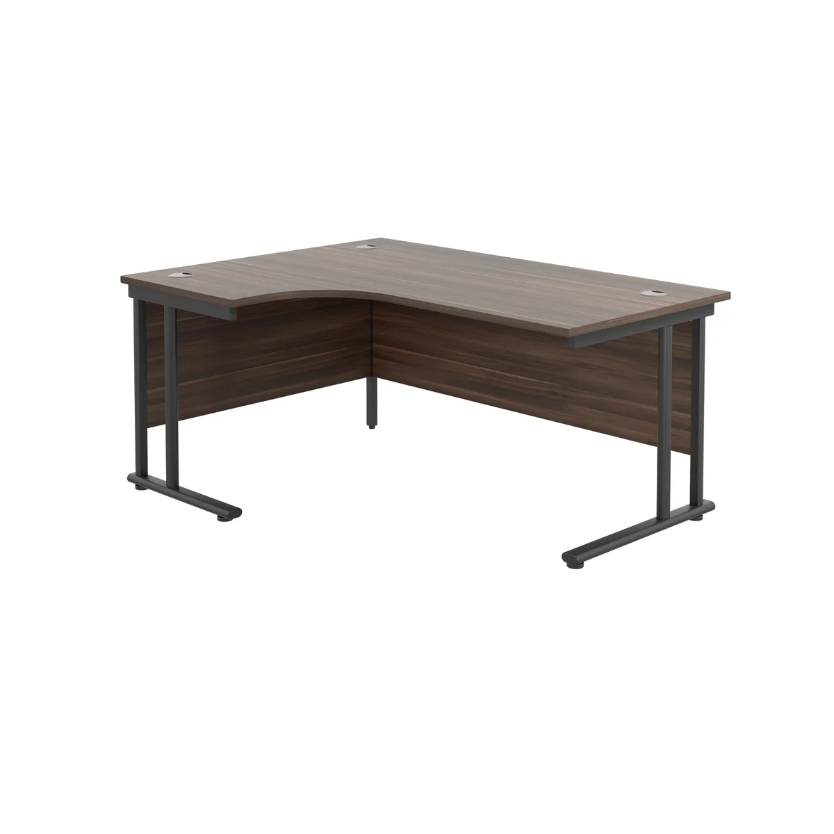 Jemini Radial Left Hand Double Upright Cantilever Desk 1600x1200x730mm Dark Walnut/Black KF820383 - Image 1