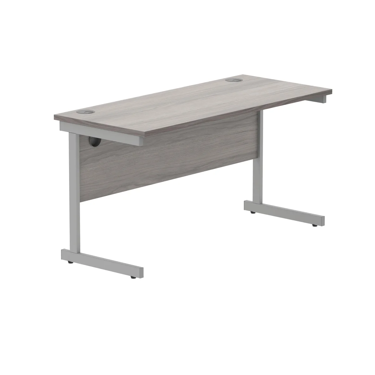 Polaris Rectangular Single Upright Cantilever Desk 1400x600x730mm Alaskan Grey Oak/Silver KF821910 - Image 1