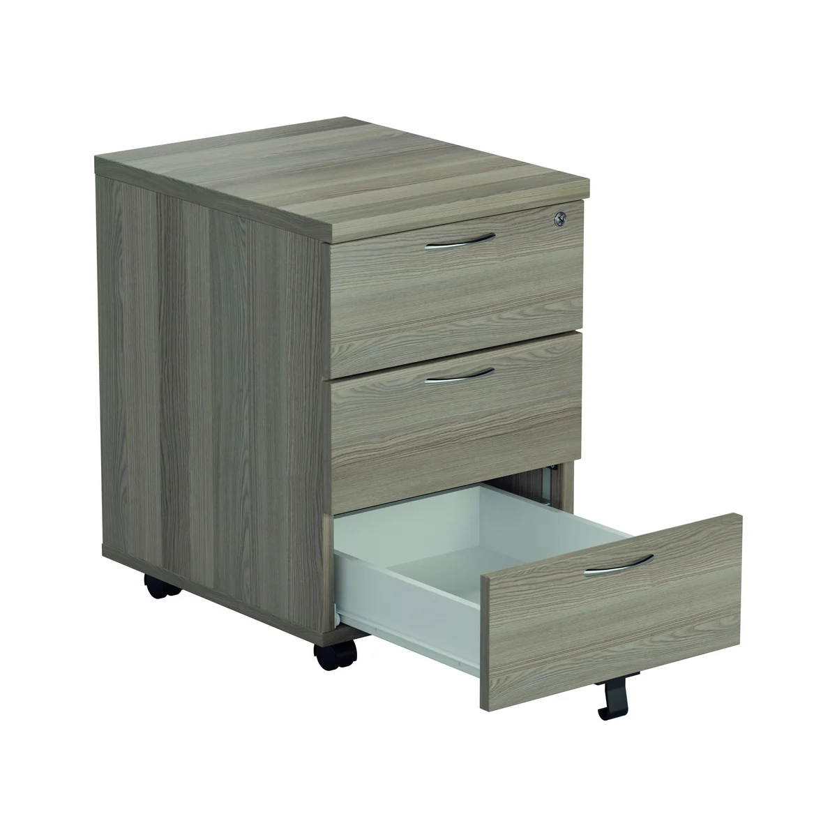 Jemini Single Upright Rectangular Desk 1600x800mm Grey Oak/Silver with 3 Drawer Pedestal KF823261 - Image 4