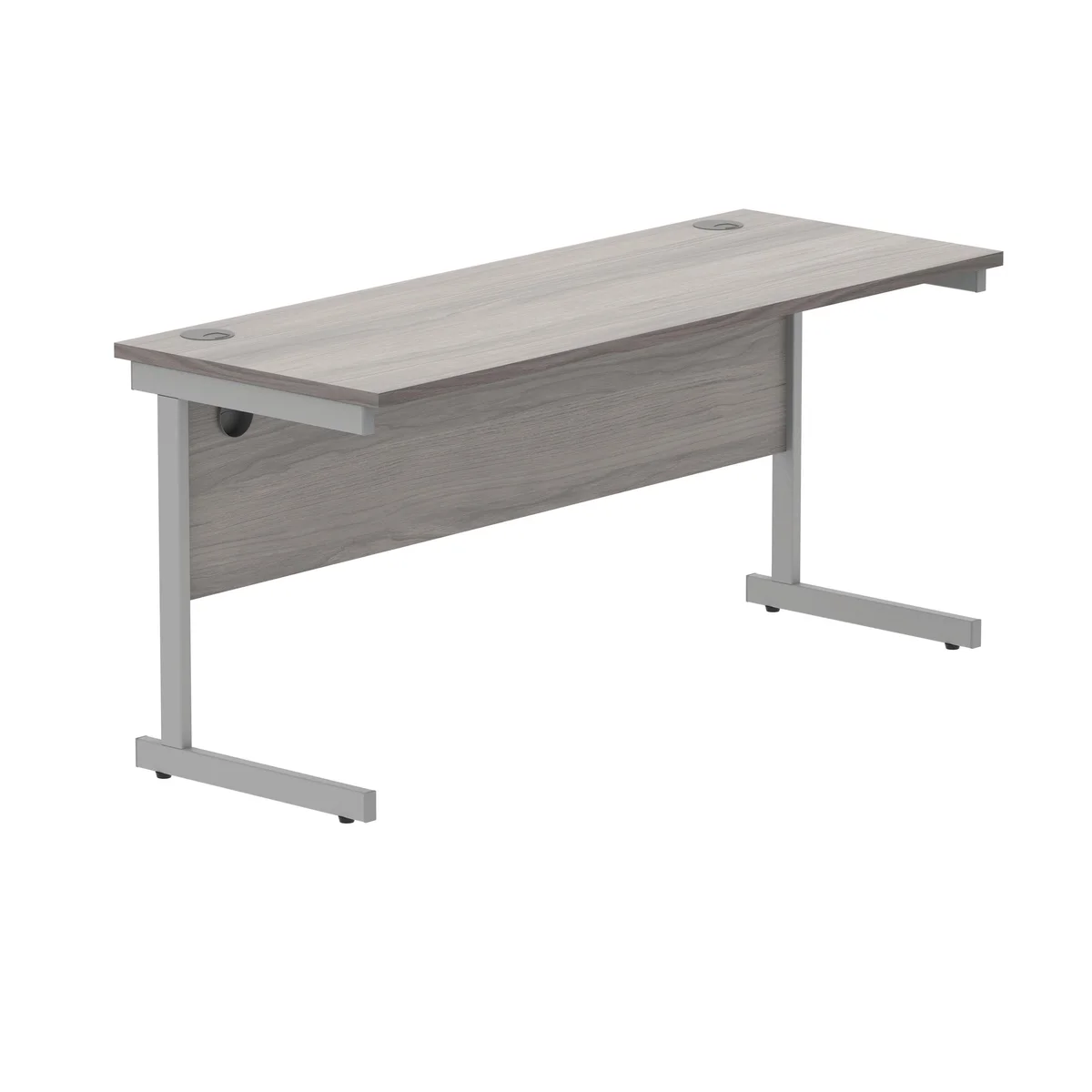 Polaris Rectangular Single Upright Cantilever Desk 1600x600x730mm Alaskan Grey Oak/Silver KF882341