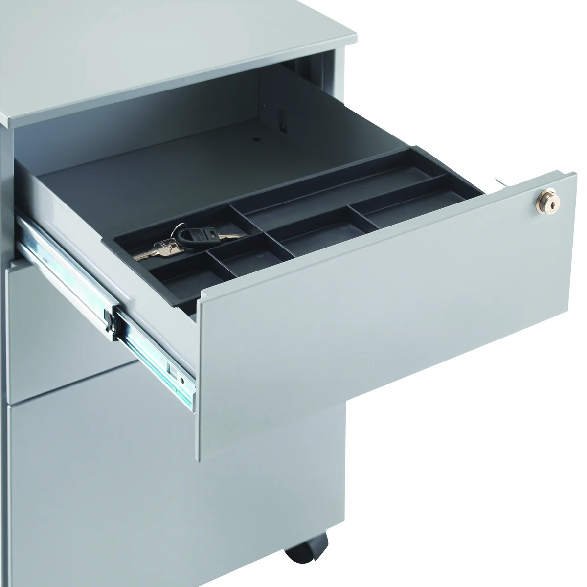First 3 Drawer Under Desk Pedestal Steel 380x470x615mm Silver KF98513 - Image 4