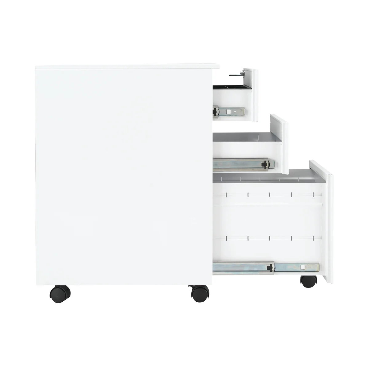 First 3 Drawer Under Desk Pedestal Steel 380x470x615mm White KF98514 - Image 3