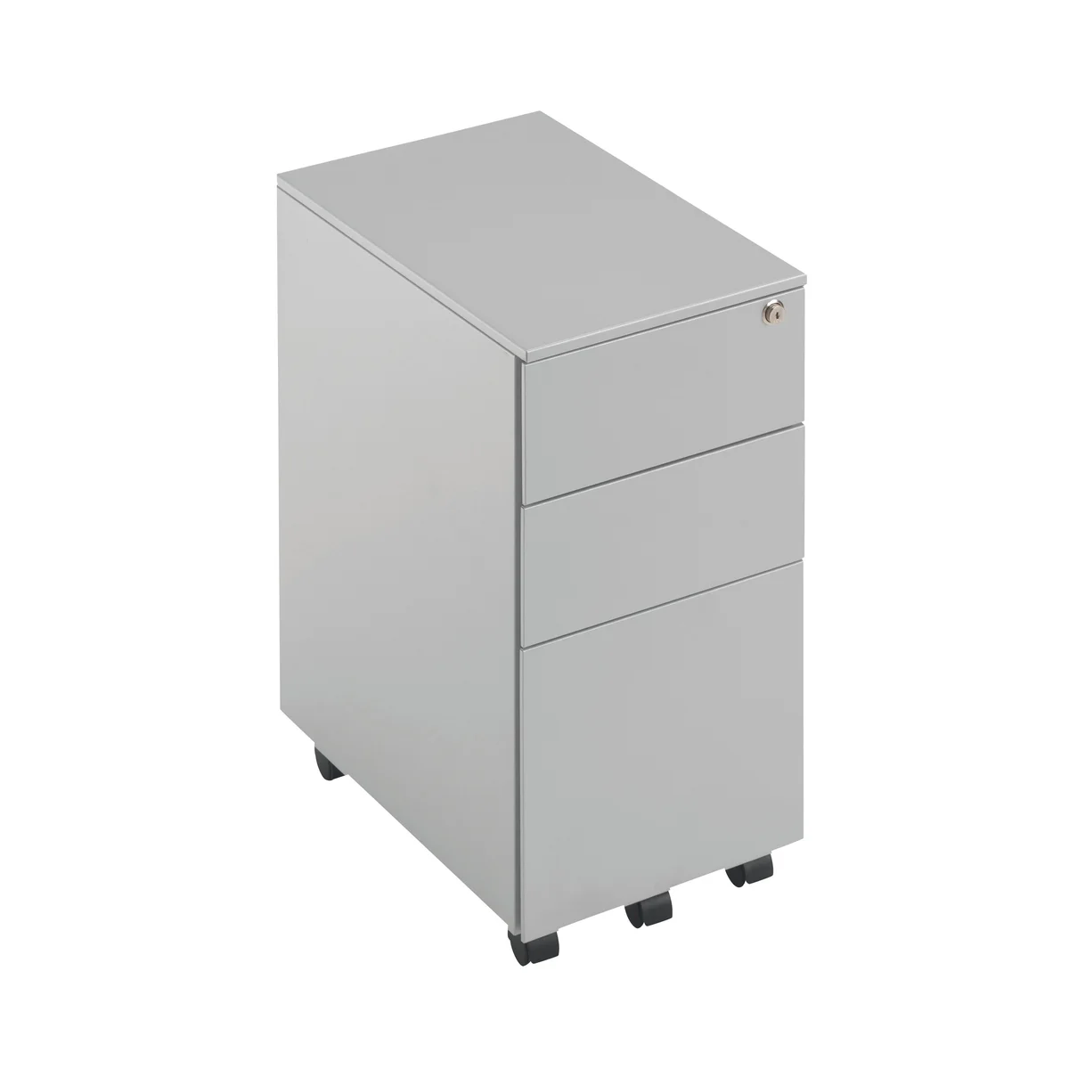 First 3 Drawer Under Desk Pedestal Slimline Steel 300x470x615mm Silver KF98515 - Image 2