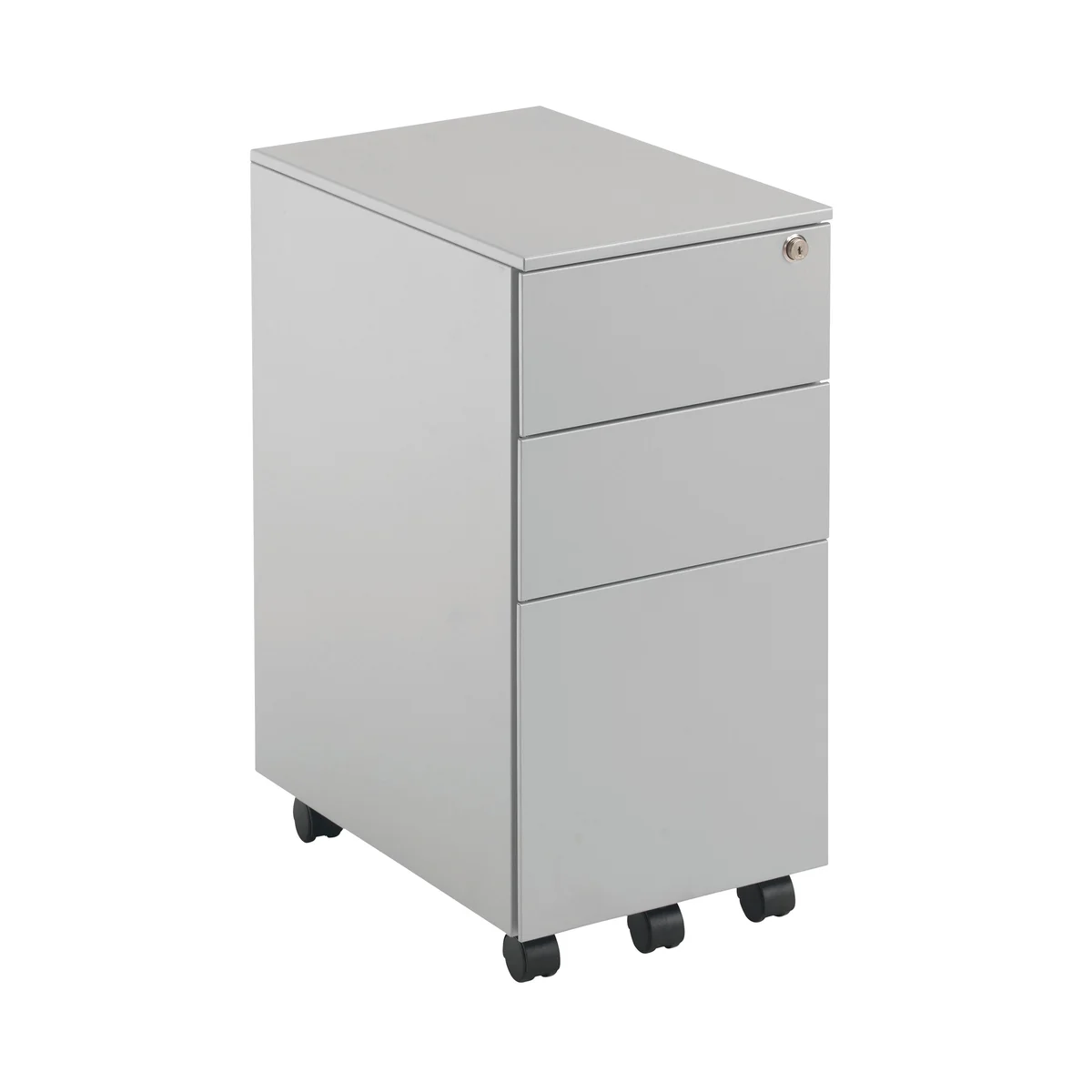 First 3 Drawer Under Desk Pedestal Slimline Steel 300x470x615mm Silver KF98515 - Image 3
