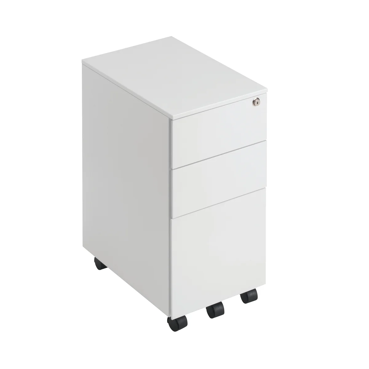 First 3 Drawer Under Desk Pedestal Slimline Steel 300x470x615mm White KF98516 - Image 3