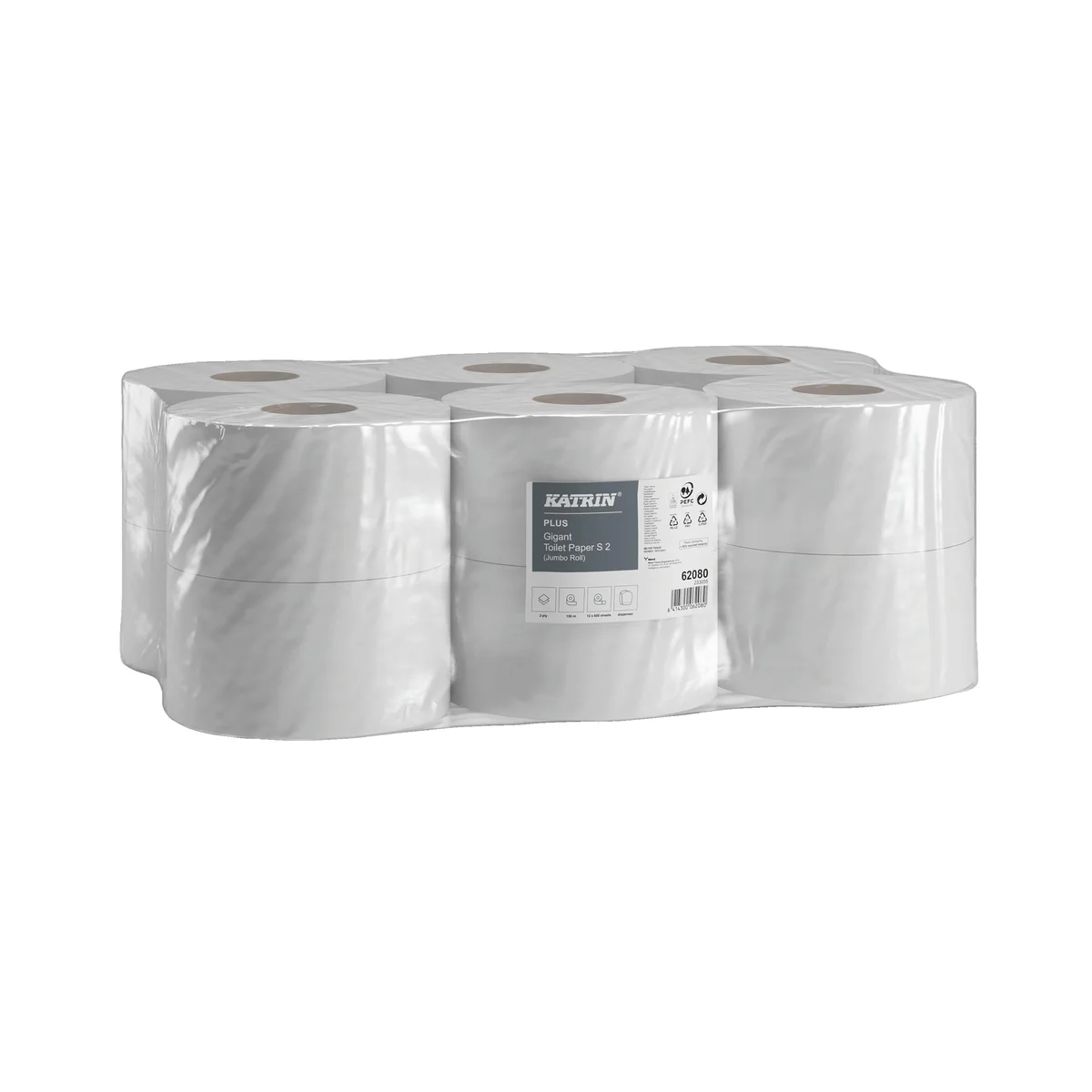 Katrin Gigant Toilet Roll 2-Ply 60mm Core Refill (Pack of 12) 62080 - Image 2