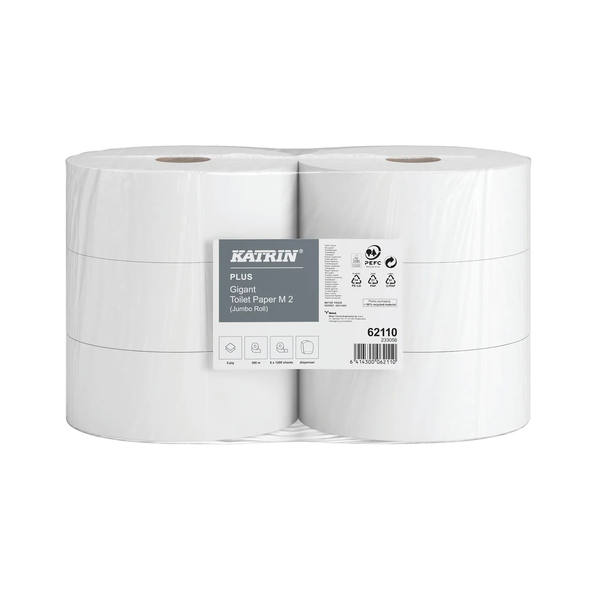 Katrin Jumbo Toilet Roll 2-Ply 60mm Core Refill (Pack of 6) 62110 - Image 2