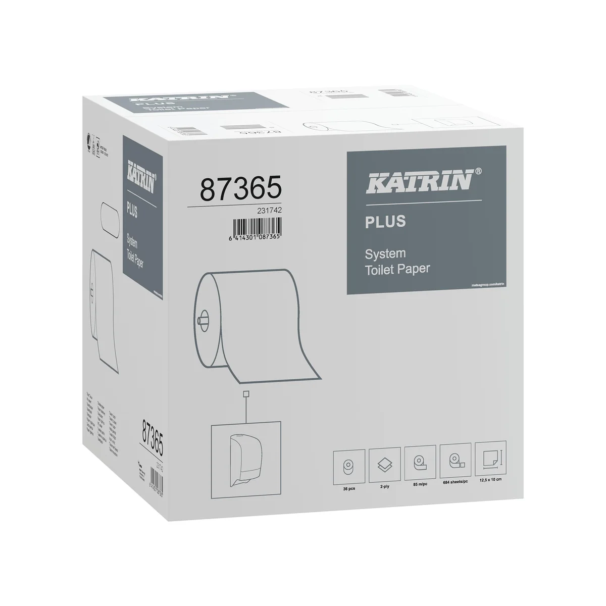 Katrin Plus System Paper Toilet Roll 2-Ply 684 Sheets White (Pack of 36) 87365 - Image 2