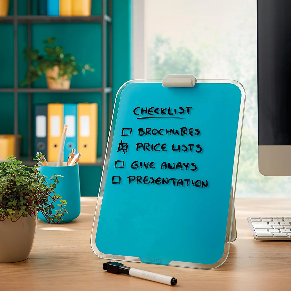 Leitz Cosy Glass Drywipe Desktop Easel Whiteboard Calm Blue 39470061 - Image 2