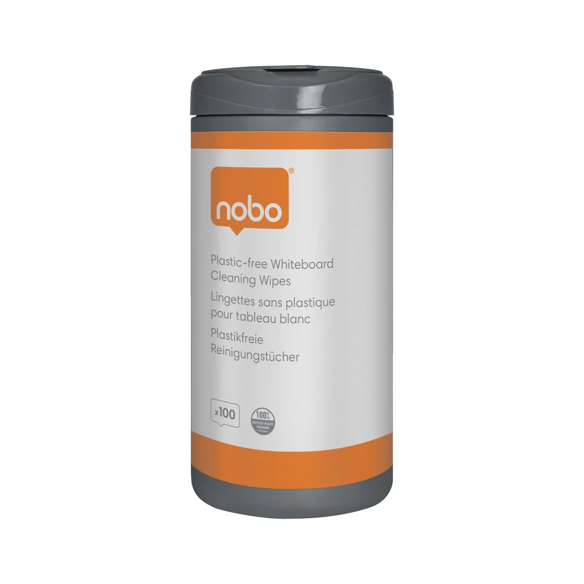 Nobo Plastic Free Whiteboard Cleaning Wipes (Pack of 100) 1915713 - Image 1