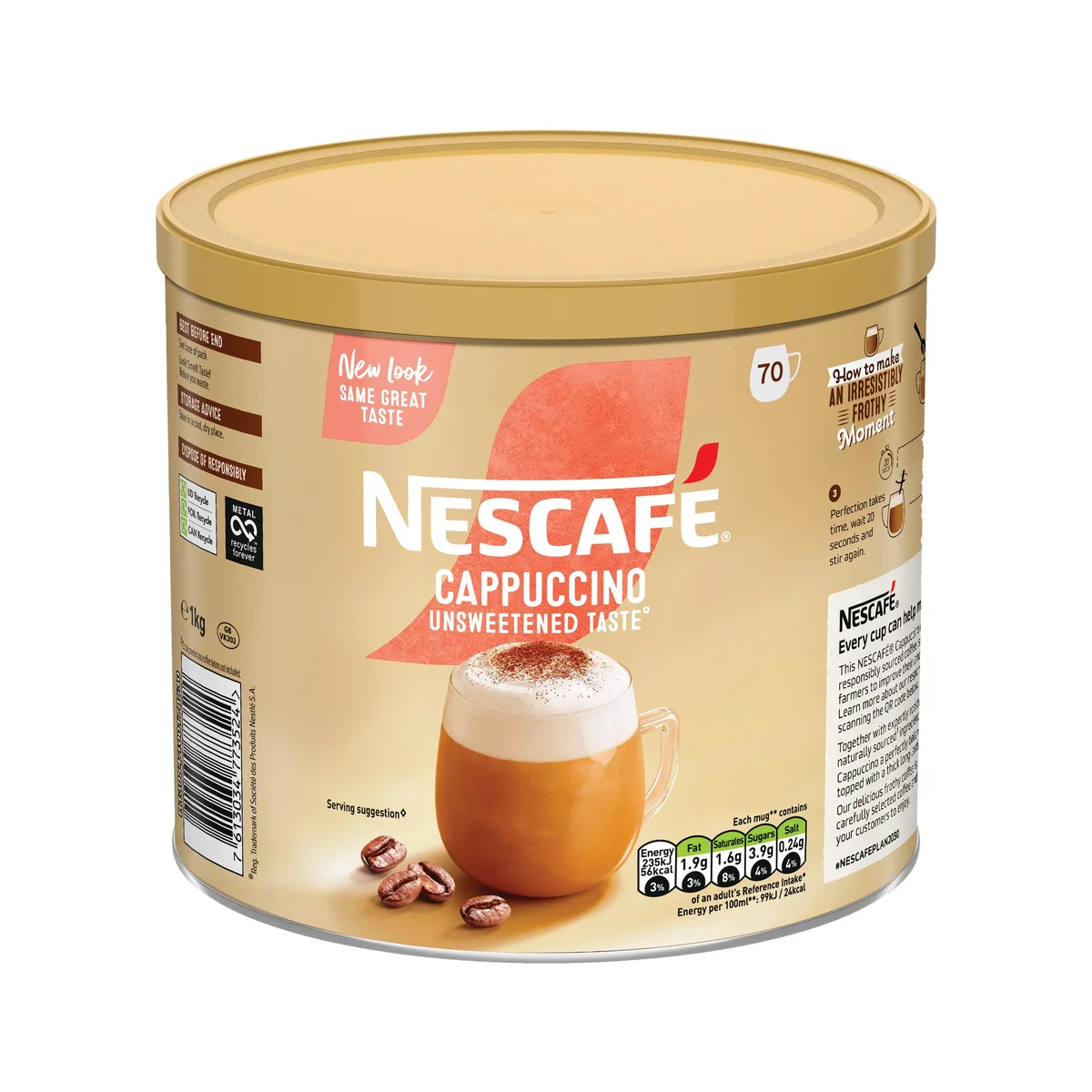 Nescafe Gold Cappuccino Unsweetened Taste Instant Coffee 1kg 12582351 - Image 2
