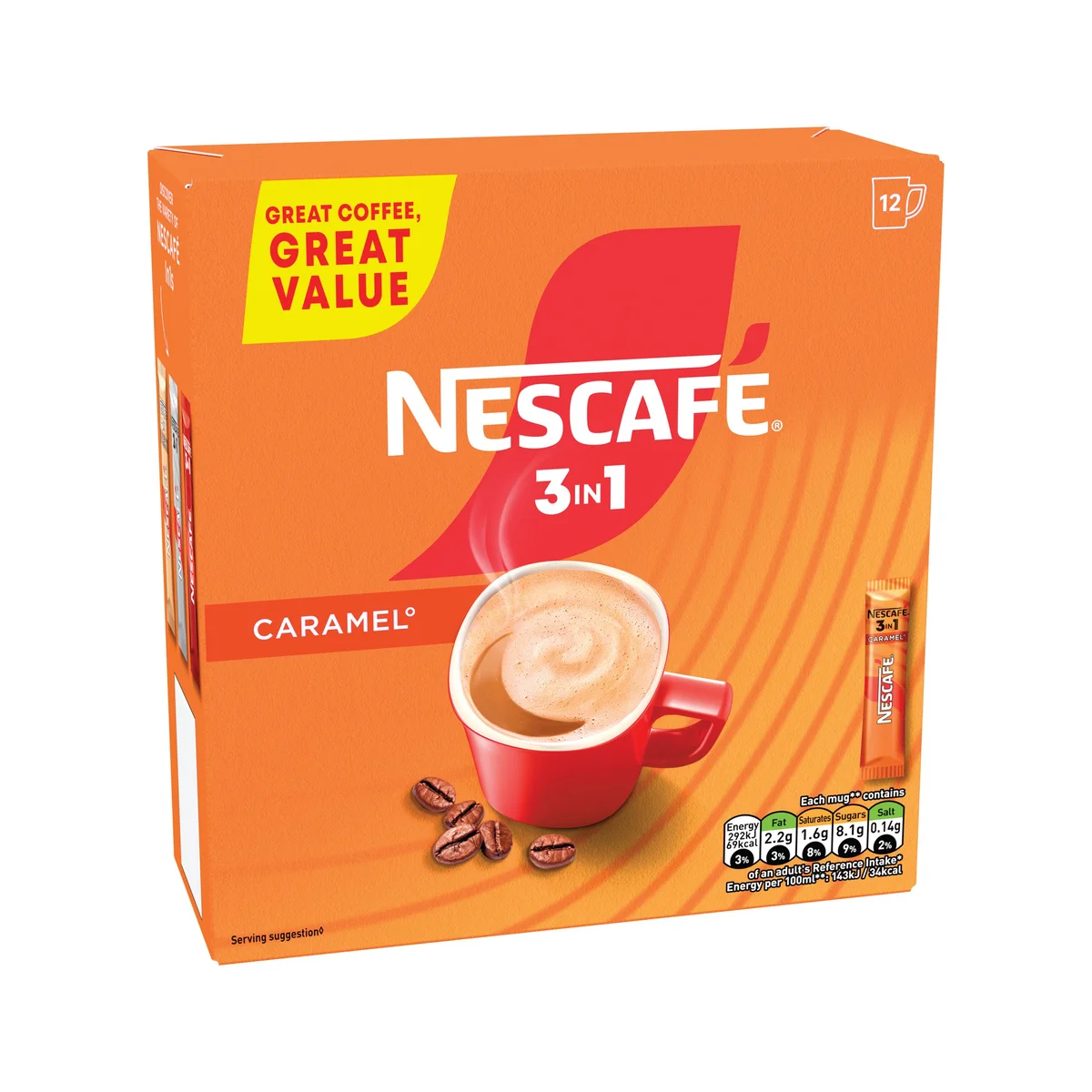 Nescafe 3-in-1 Caramel Coffee Sachets (Pack of 12) 12593161 - Image 2