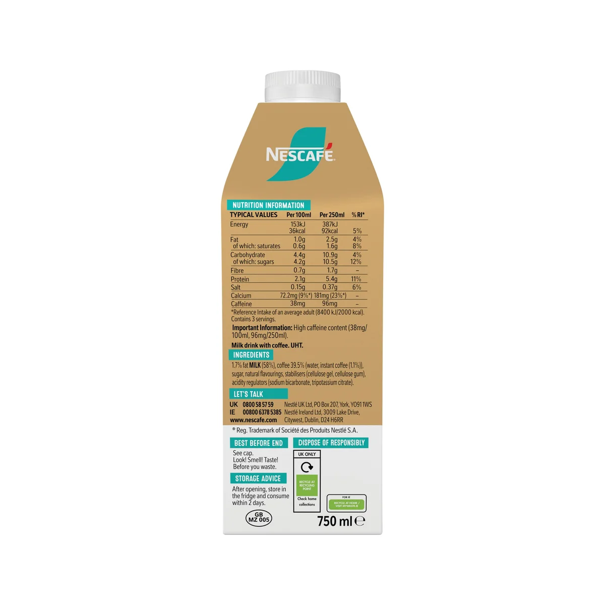 Nescafe Iced Latte Ready To Drink 750ml (Pack of 6) 12626373 - Image 2