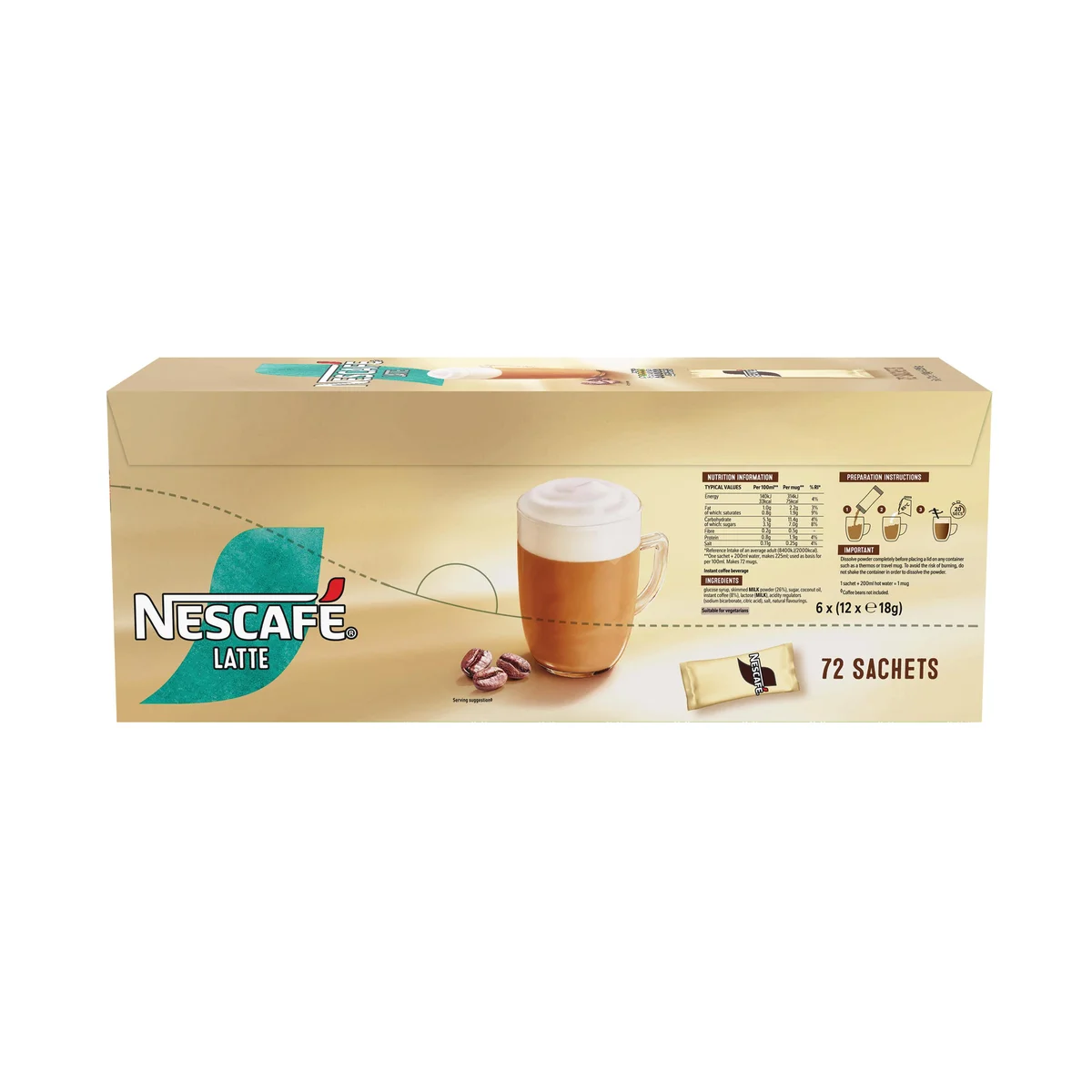 Nescafe Latte Instant Coffee Sachets (Pack of 72) 12596948 - Image 3
