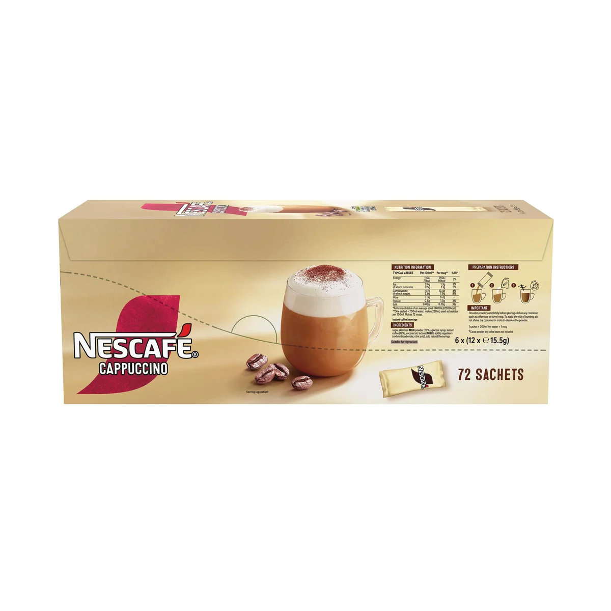 Nescafe Cappuccino Sweetened Coffee Sachets (Pack of 72) 12596949 - Image 3