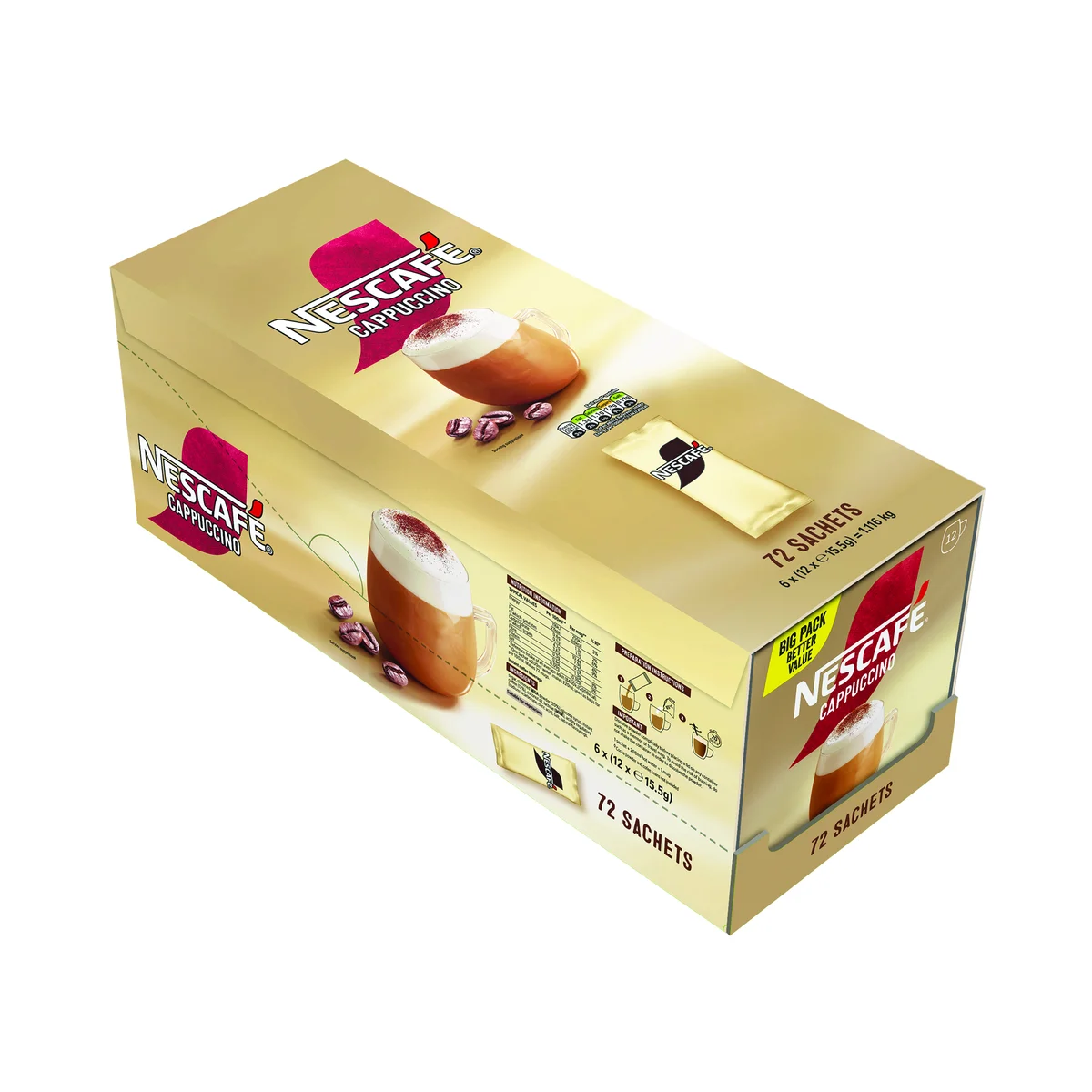 Nescafe Cappuccino Sweetened Coffee Sachets (Pack of 72) 12596949 - Image 4