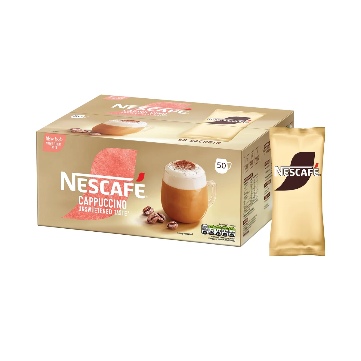 Nescafe Gold Cappuccino Unsweetened Instant Coffee Sachets (Pack of 50) 12582308 - Image 2