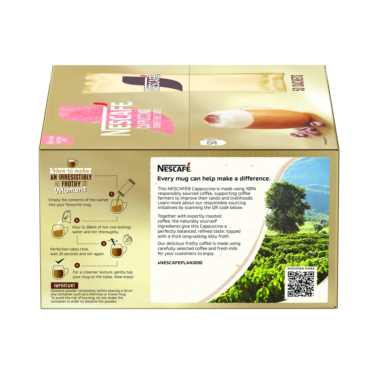 Nescafe Gold Cappuccino Unsweetened Instant Coffee Sachets (Pack of 50) 12582308 - Image 4