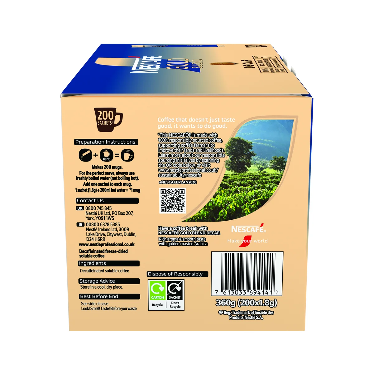 Nescafe Gold Blend Decaffeinated One Cup Coffee Sachets (Pack of 200) 12612390 - Image 4
