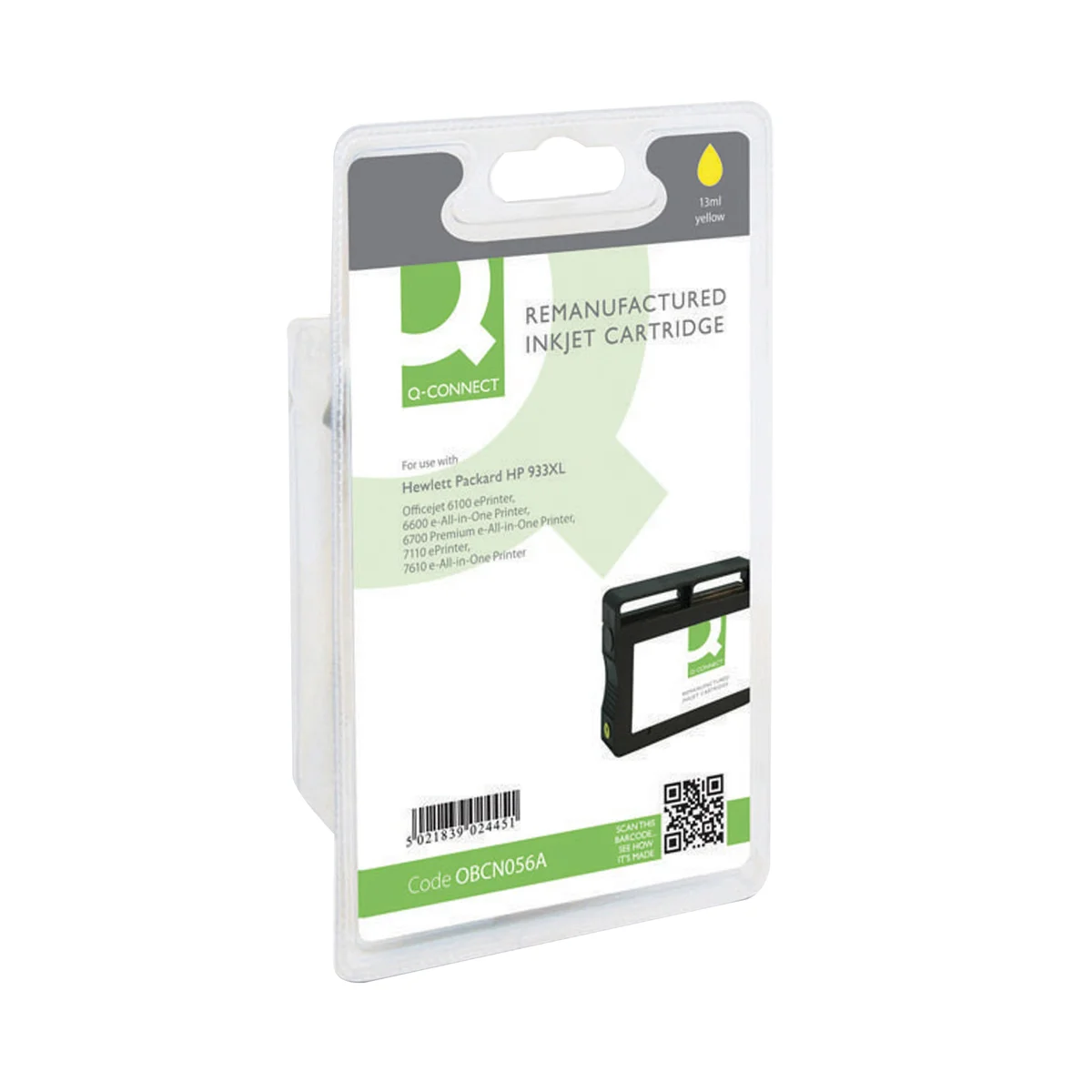 Q-Connect Remanufactured Inkjet Cartridge Yellow For HP CN056A CN056A-COMP