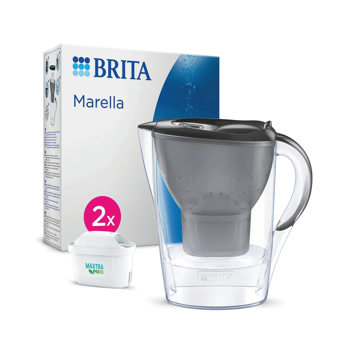 Brita Marella Water Filter Jug 2.4L Cool Graphite + 2 Cartridges 1051134 - Image 2