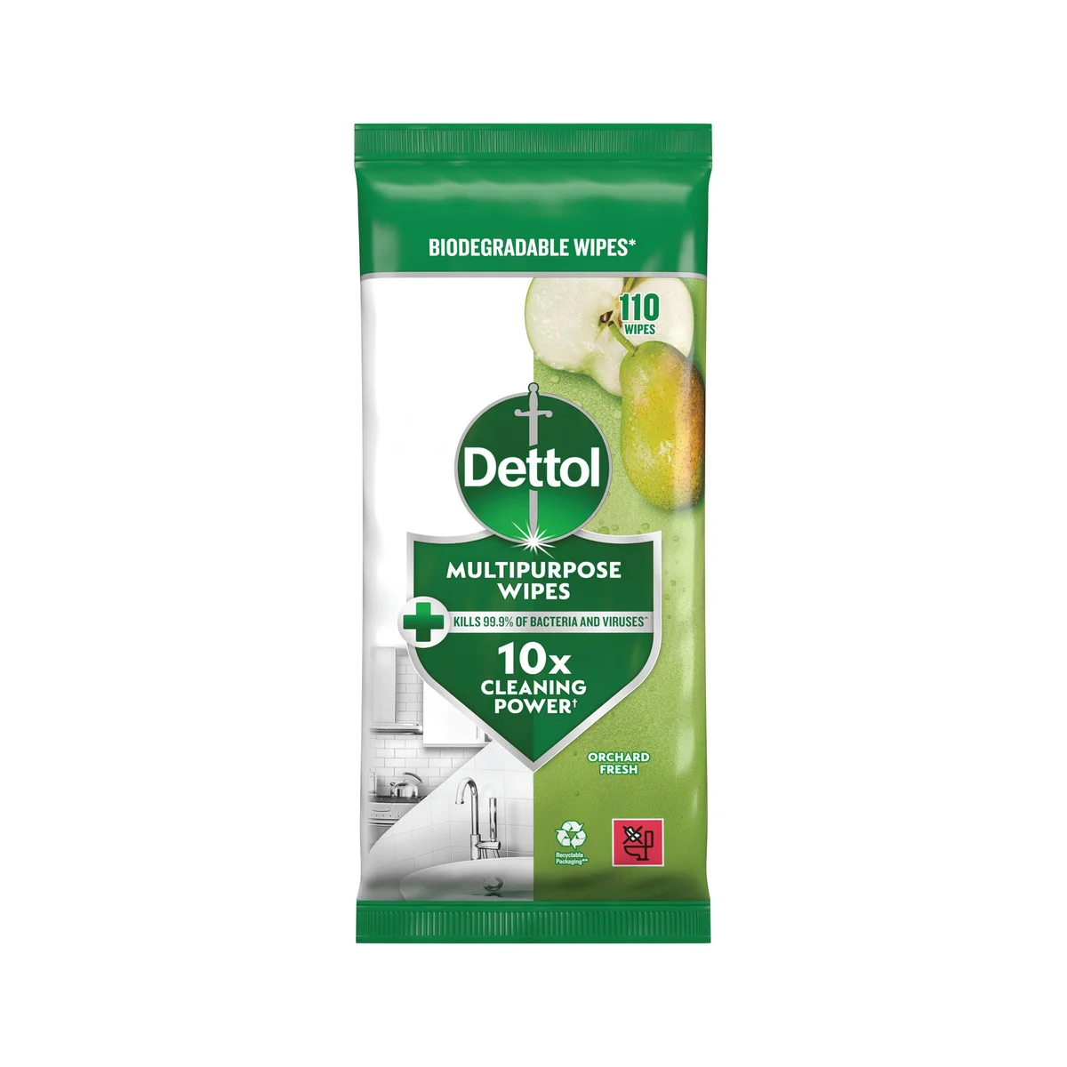 Dettol Multipurpose Wipe Orchard Fresh 110 Wipes (Pack of 4) 3348282