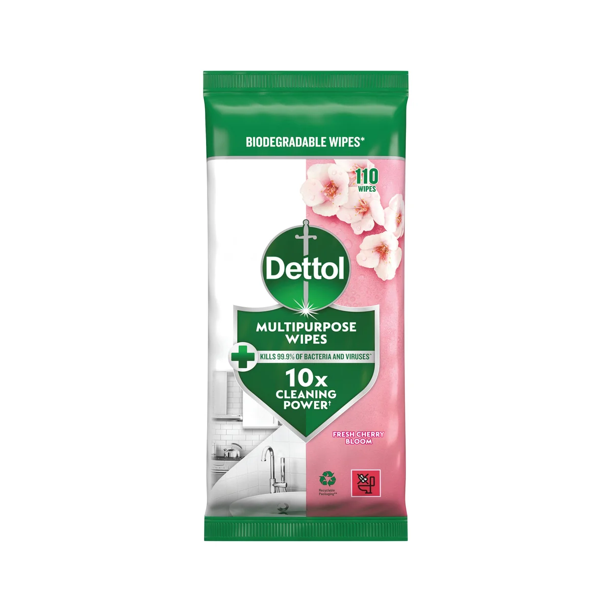 Dettol Multipurpose Wipe Fresh Cherry Bloom 110 Wipes (Pack of 4) 3348283
