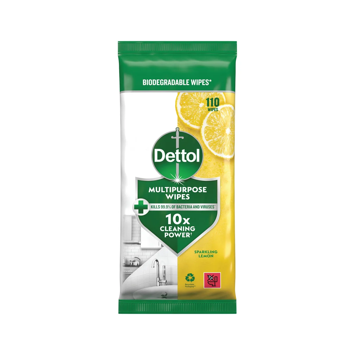 Dettol Multipurpose Wipe Sparkling Lemon 110 Wipes (Pack of 4) 3348372