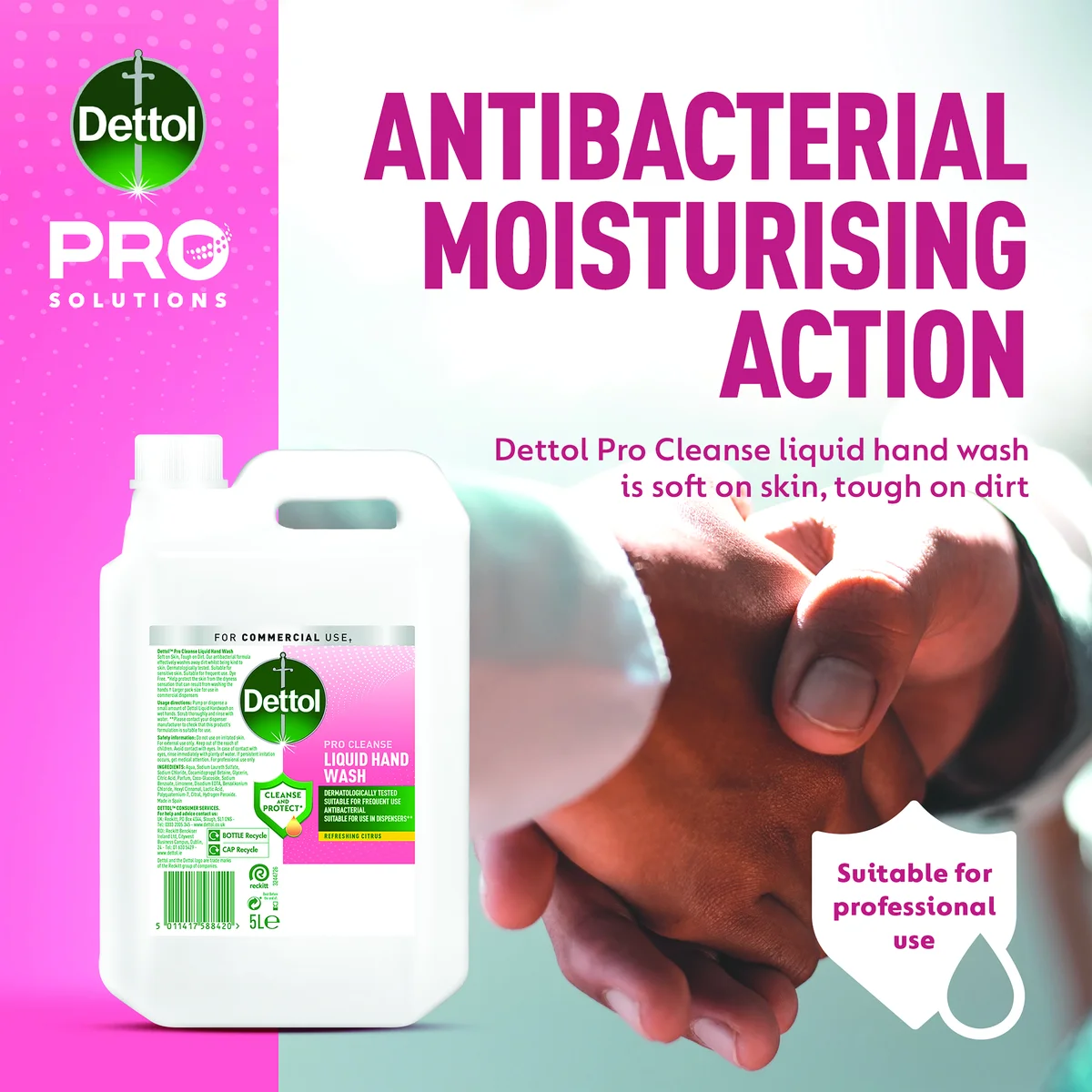Dettol Pro Cleanse Antibacterial Hand Wash Soap Citrus 5L 3253761 - Image 4