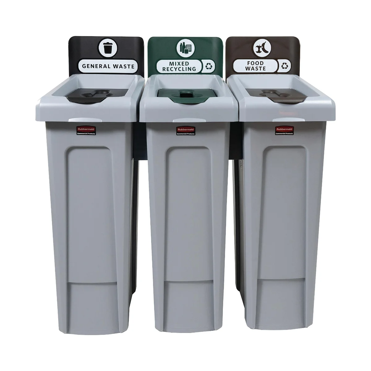 Rubbermaid Slim Jim 3-Stream Recycling Station General Waste/Mixed Recycling/Food Waste 2217670 - Image 2