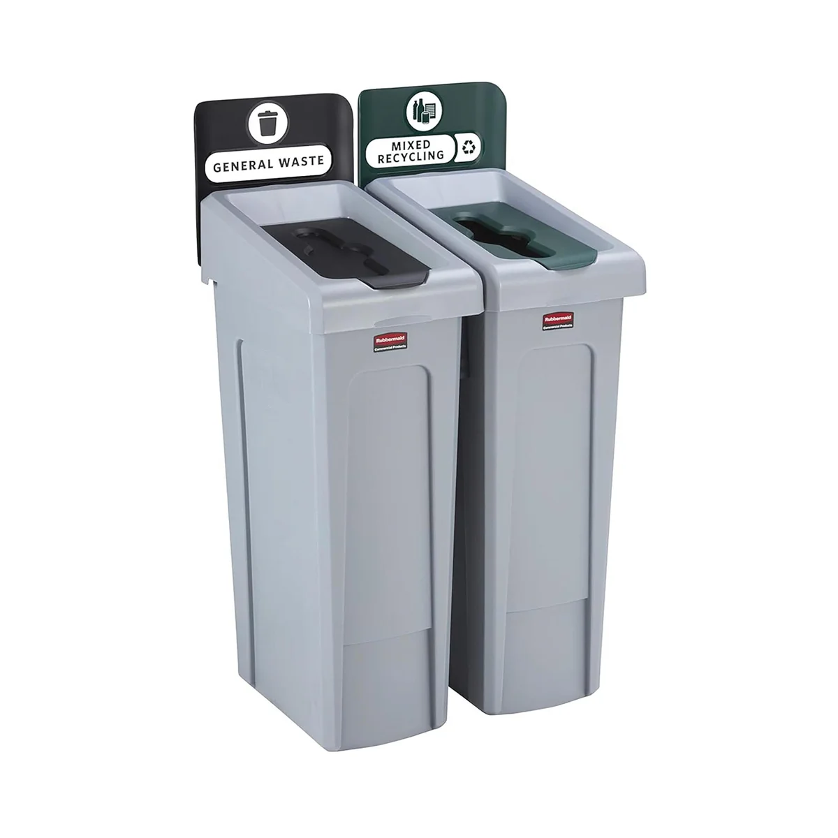 Rubbermaid Slim Jim 2-Stream Recycling Station General Waste/Mixed Recycling 2129601 - Image 2