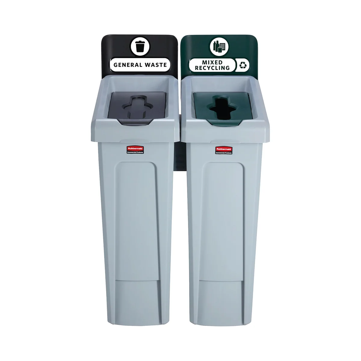 Rubbermaid Slim Jim 2-Stream Recycling Station General Waste/Mixed Recycling 2129601 - Image 3