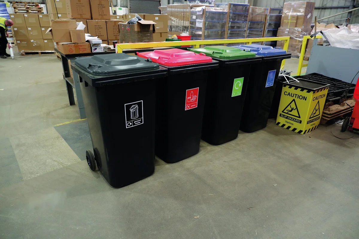 VFM Wheelie Bins 240L With Colour Coded Lids and Recycling Stickers (Set of 4) 426069 - Image 2