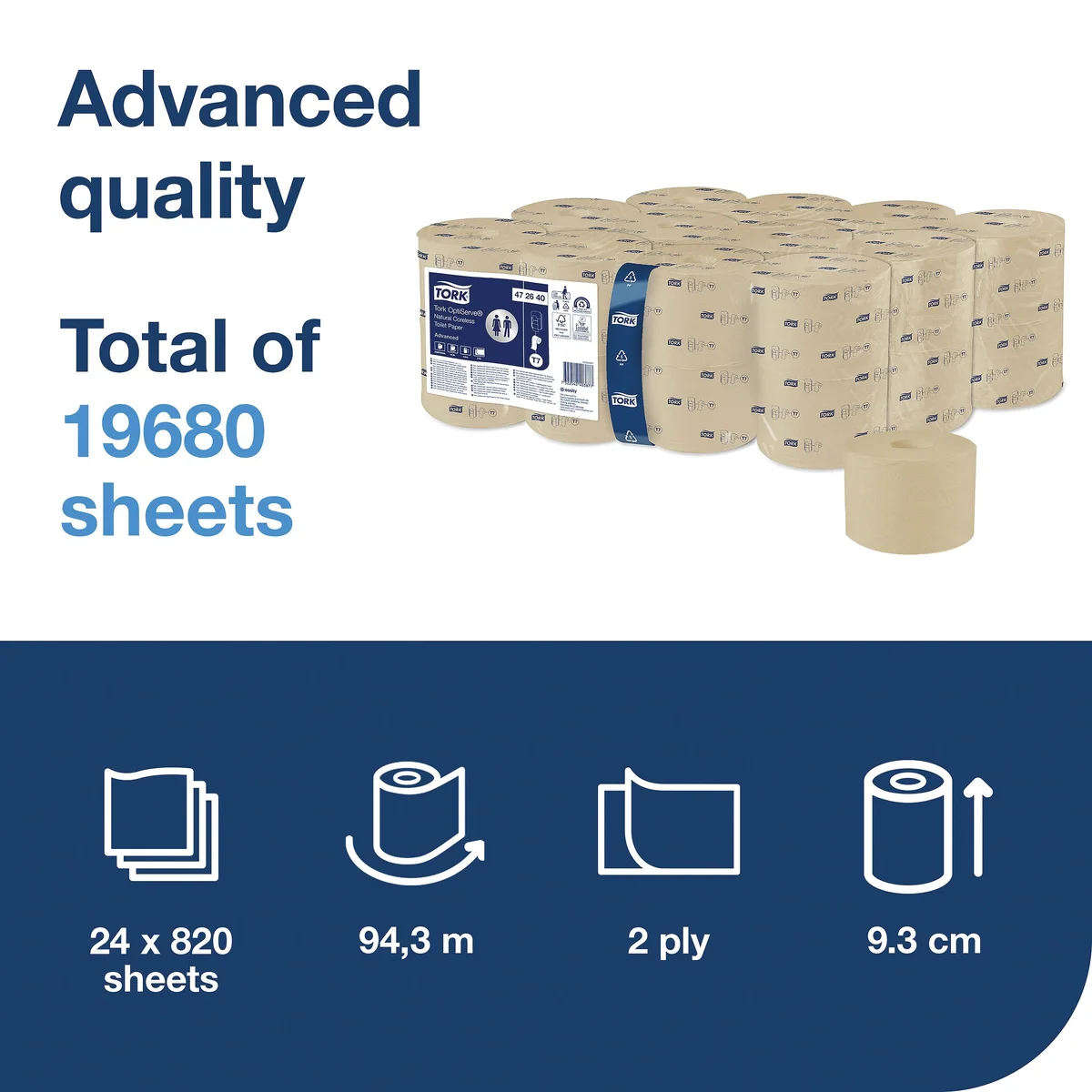 Tork OptiServe Coreless Toilet Paper Roll Natural (Pack of 24) 472640 - Image 3
